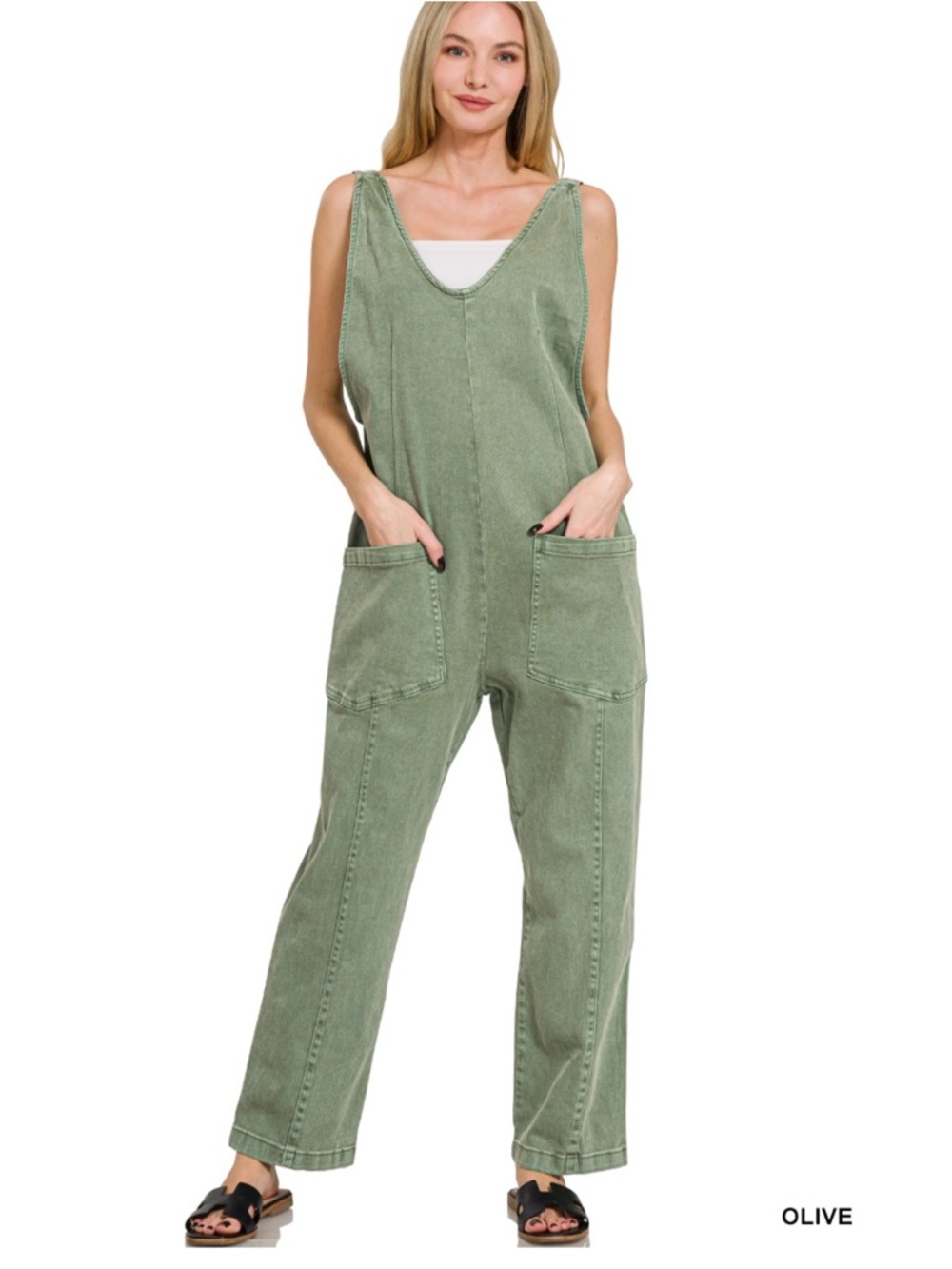 NWT ZENANA small Olive Women's Relaxed Denim Overalls